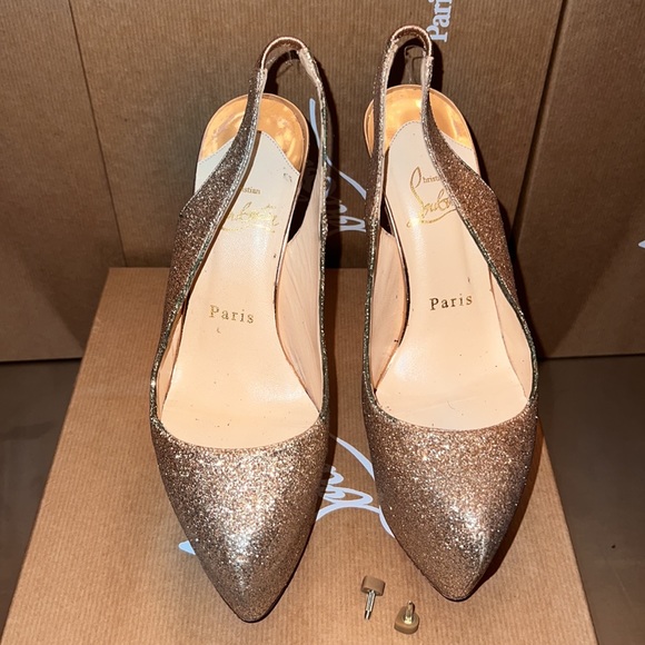6 inch  Dafsling Glittery leather slingback heels. - Picture 2 of 10